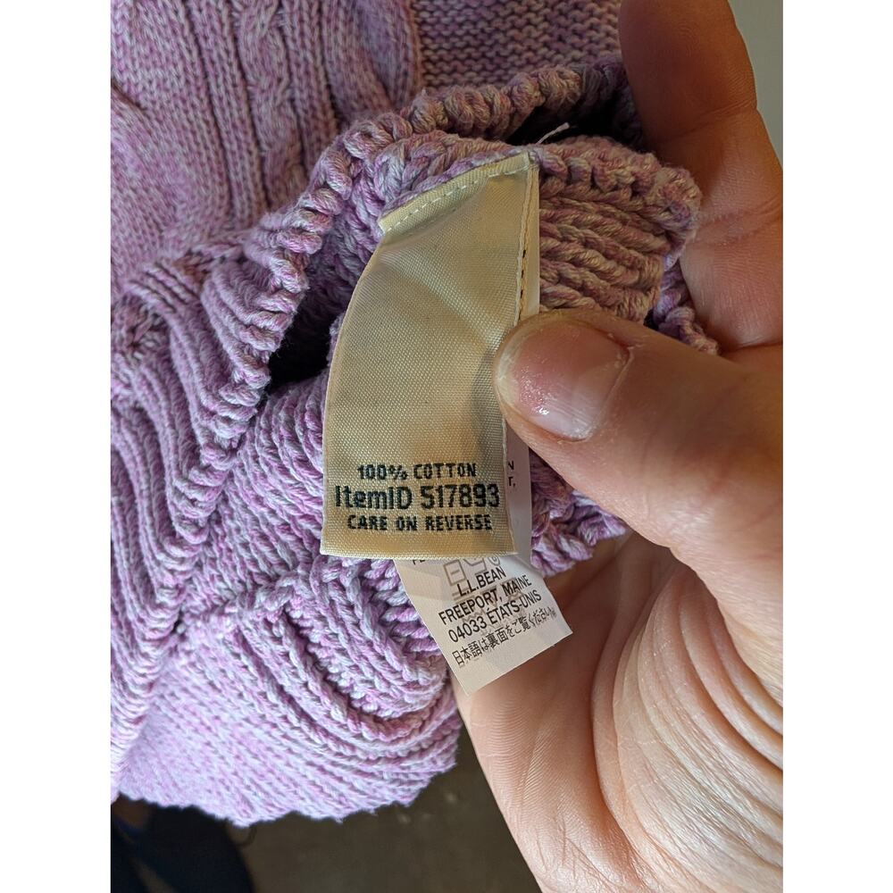 L.L.Bean Lavender Purple Cable Knit Full Zip Sweater Cotton Mock Neck Large - Picture 6 of 9